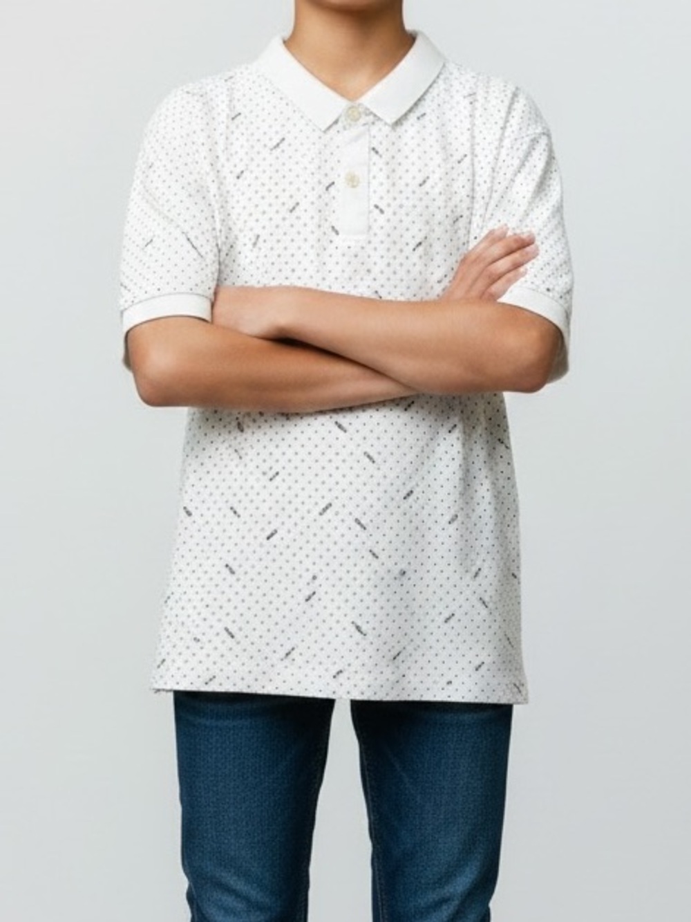 Boys White Patterned Polo Shirt